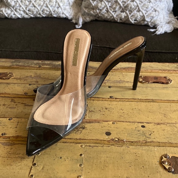 CLEAR MULES HIGH HEEL POINTED TOE MULES STILETTO HEELS 9 LILIANA - Picture 1 of 15
